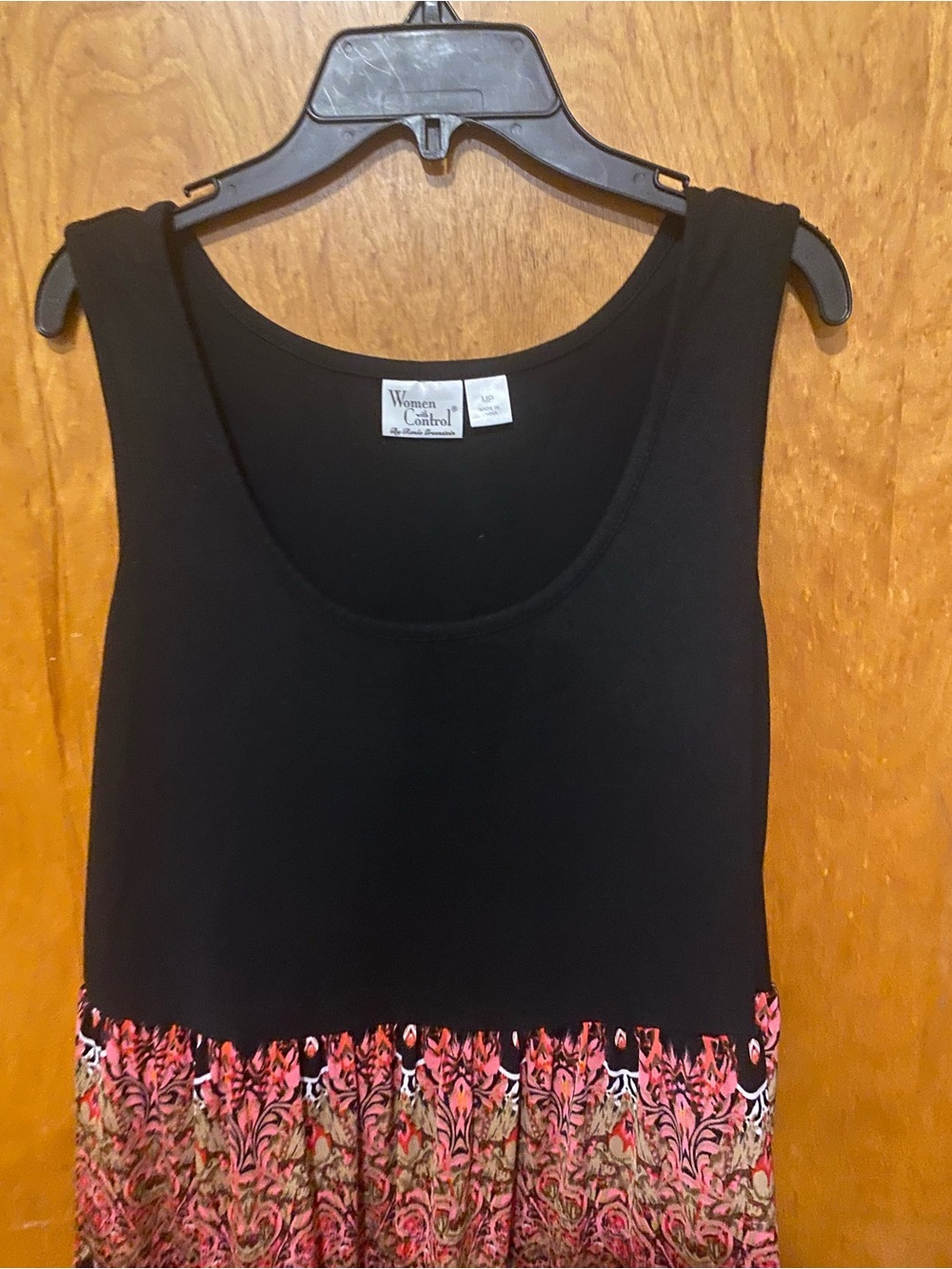 Women with Control Black Tank Maxi Dress with Pink & Coral Pattern - Picture 2 of 5